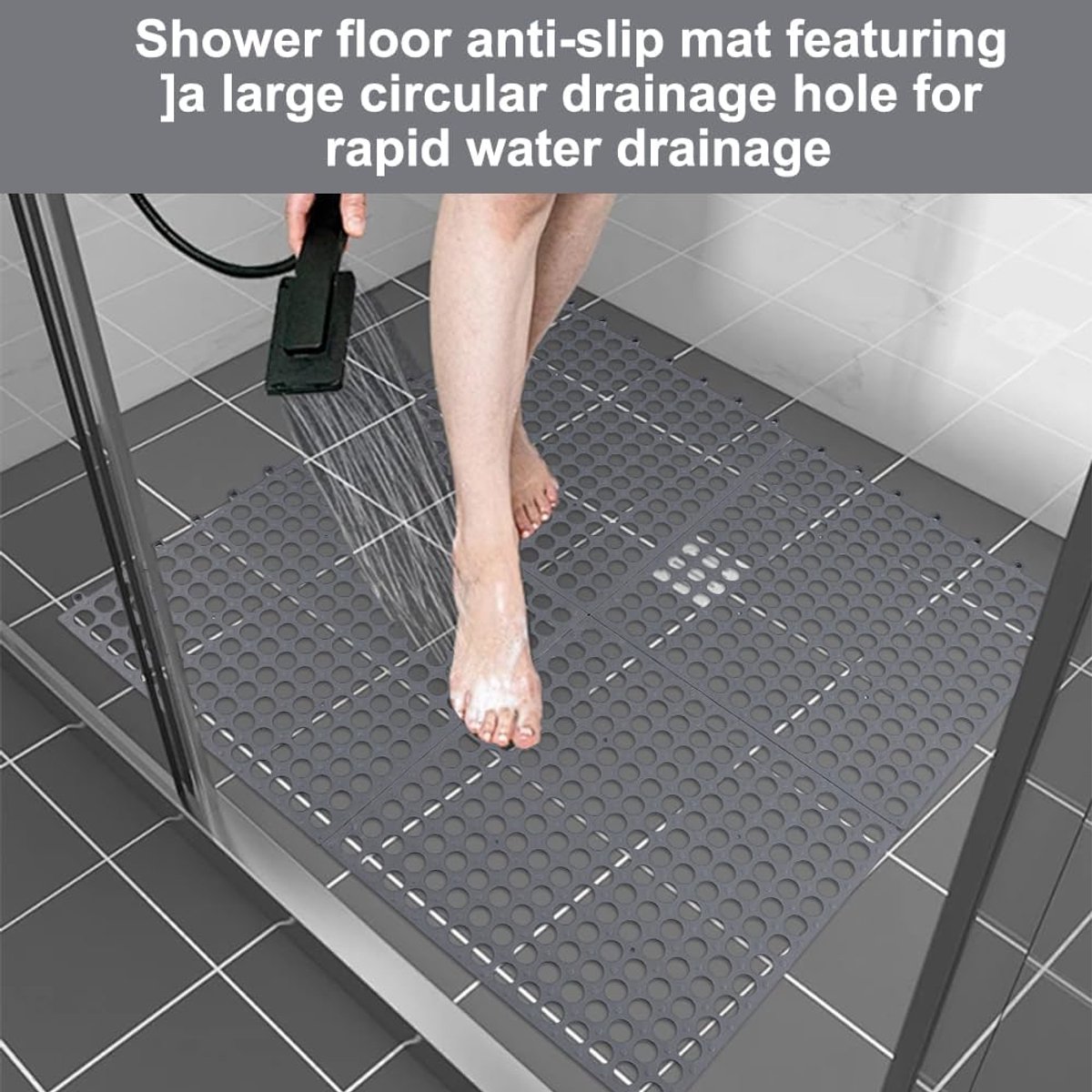 24PCS Non Slip Shower Floor Mat, 31x31cm, Soft PVC Non Slip Shower Mat Drainage Interlocking Floor Tiles for Drain - ShopVlot