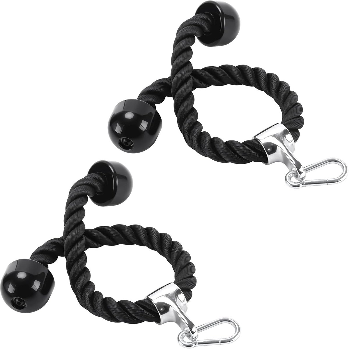2 stuks 70 cm zwart nylon tricepstouw, gedraaid touw, tricepstouw, kabelbevestiging voor sportschool, thuistraining - ShopVlot
