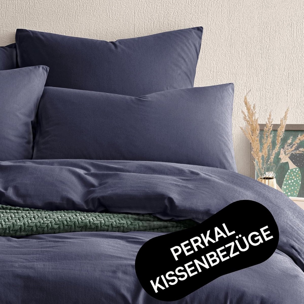 Pillowcase 80 x 80 cm, dark blue (set of 2), 100% percale (roughened), Oeko-Tex certified, breathable, cushion cover - ShopVlot