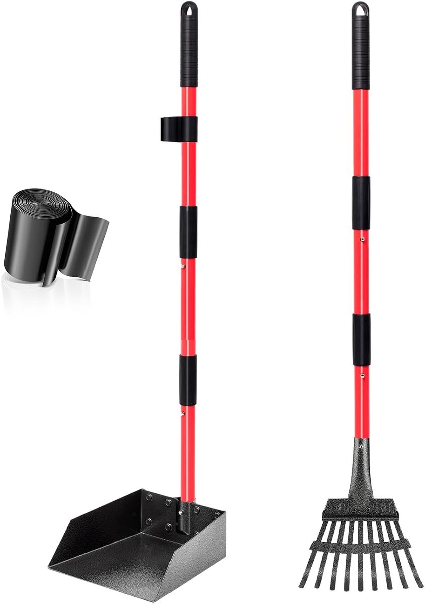 Dog Poop Scoop Sweeper and Rake with Waste Bags, Dog Poop Collector Long Handle, Dog Poop Scooper for Garden and Leaves - ShopVlot