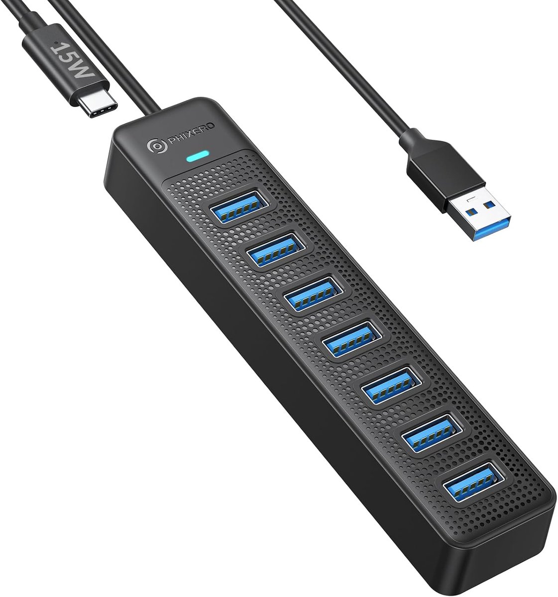 7 Port USB Hub with USB C Power Port, PHIXERO USB 3.0 Hub 3.0, Compatible with All USB 3.0/2.0/1.1 Port Devices - ShopVlot