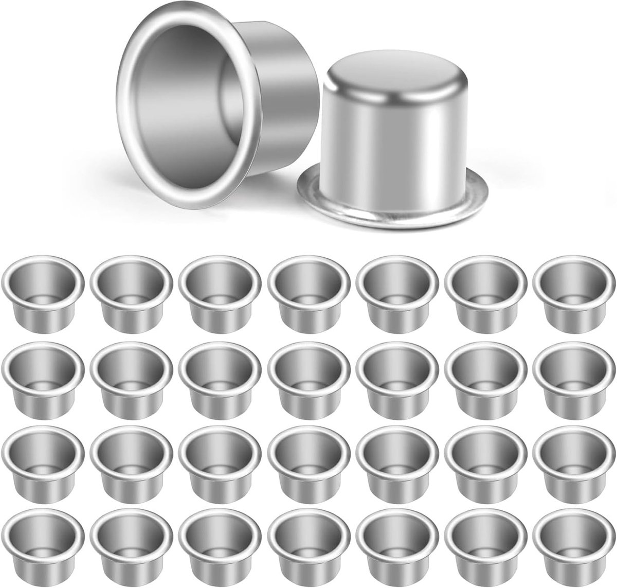 Candle Holder for Bar Candles, 30 Pieces, Silver Mini Candle Insert, Metal Small Table Candles, Candle Holder - ShopVlot