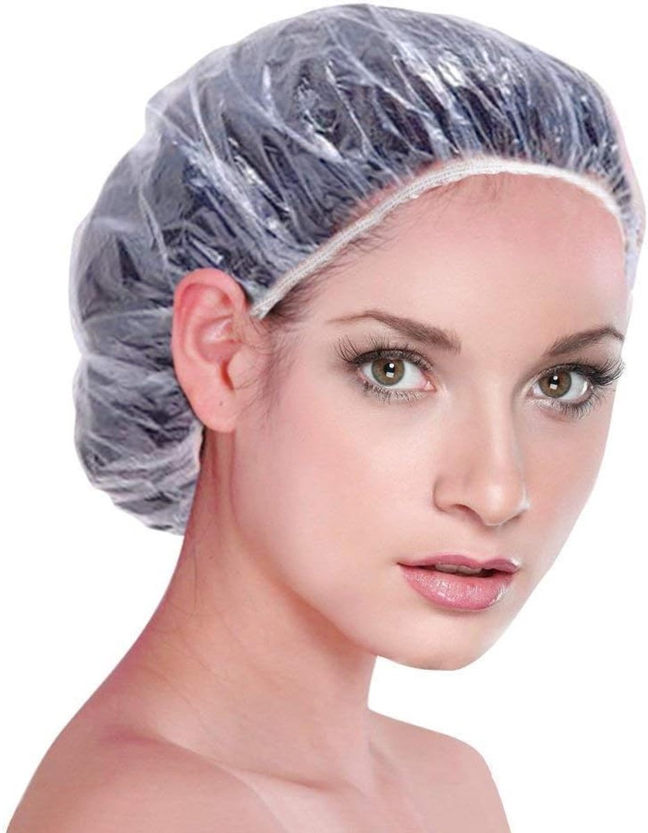 Disposable shower headphones, 100 pieces, transparent with elastic band, ideal for use in the bathroom, spa, home - ShopVlot