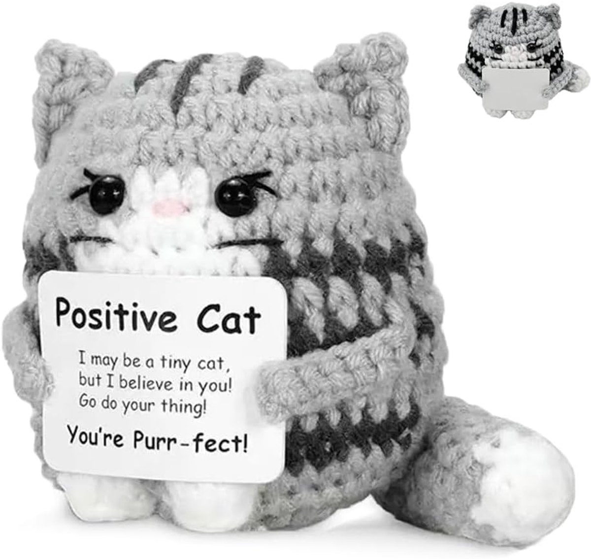 Mini Amigurumi kat, positieve gehaakte kat, inspirerende handgemaakte gevlochten pop, motiverend haakcadeau - ShopVlot