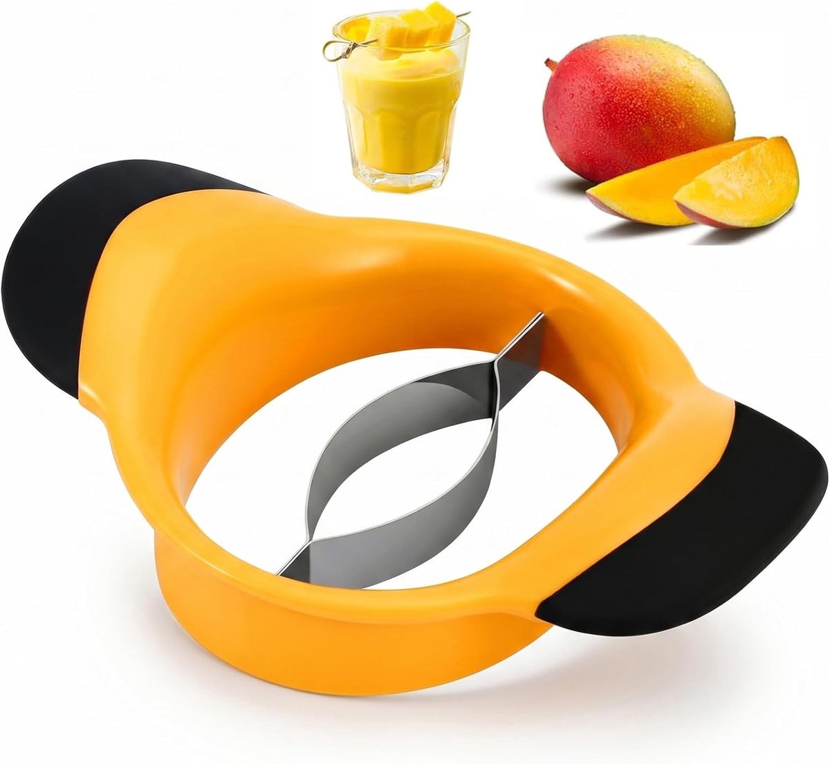 Ergonomische mango snijder en ananas snijder met roestvrijstalen mes en fruithouder voor eenvoudig snijden en ontpitten van mango's en ananas