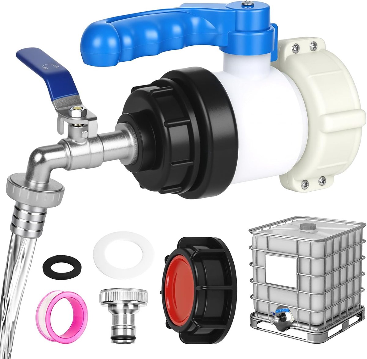 IBC Adapter Kogelklep DN50 75mm - Kunststof - Afsluitklep - Voorkomt spetteren - ShopVlot
