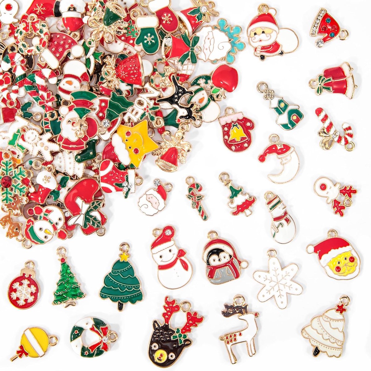 Emaillen kerstbedels 100 stuks - Assortiment goud - DIY decoratie - Perfect voor sieraden en knutselprojecten - ShopVlot