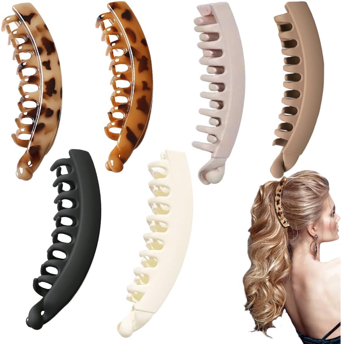 Banana haarspelden set van 6 - grote maat - vintage design - non-slip voor perfecte ponytail - ShopVlot