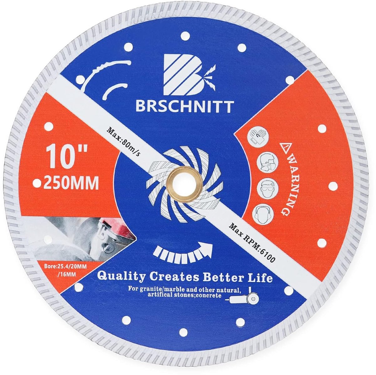 Diamantschijf voor betonmetselwerk 10" - continue rand - voor droog/wet snijden - geschikt voor graniet en beton - ShopVlot