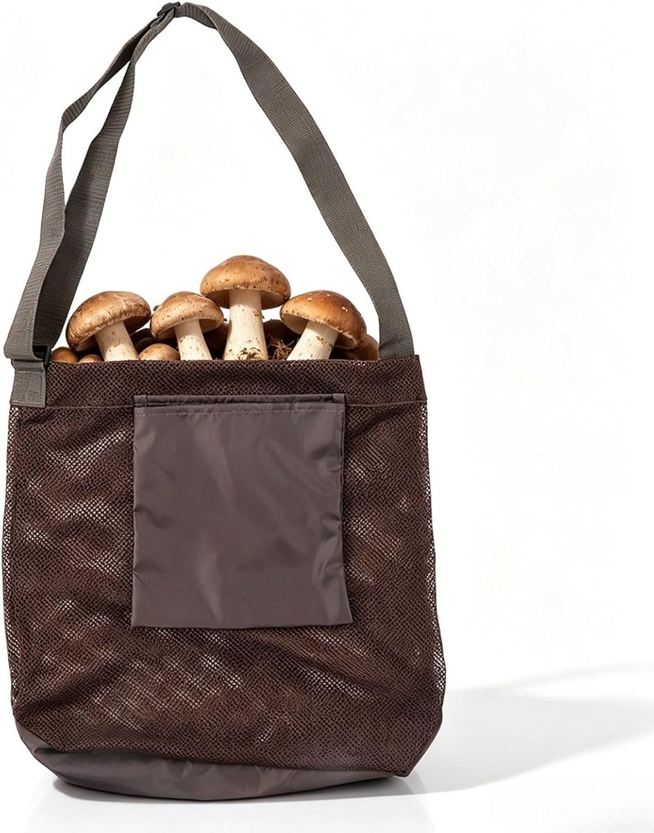 Grote capaciteit vooraging tas voor paddenstoelen, opvouwbare net tas voor fruitplukken en groente verzamelen