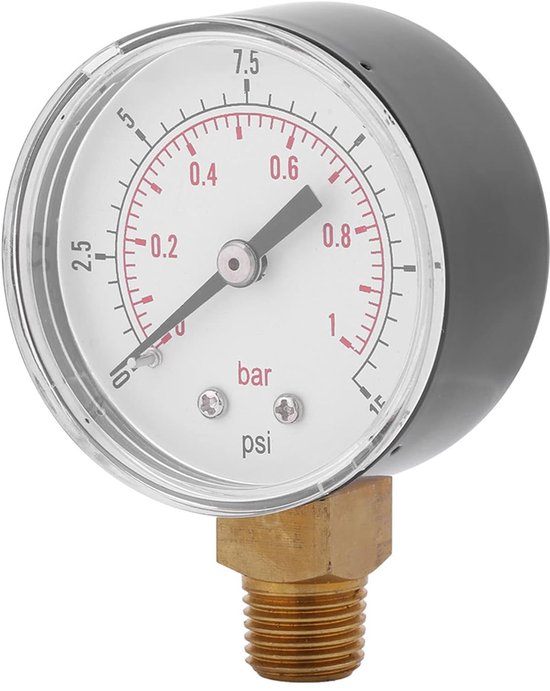 Mini waterdrukmeter 0-15 psi - messing, zijmontage - dubbele schaal - nauwkeurige drukmeting voor vloeistoffen - ShopVlot — afbeelding 5