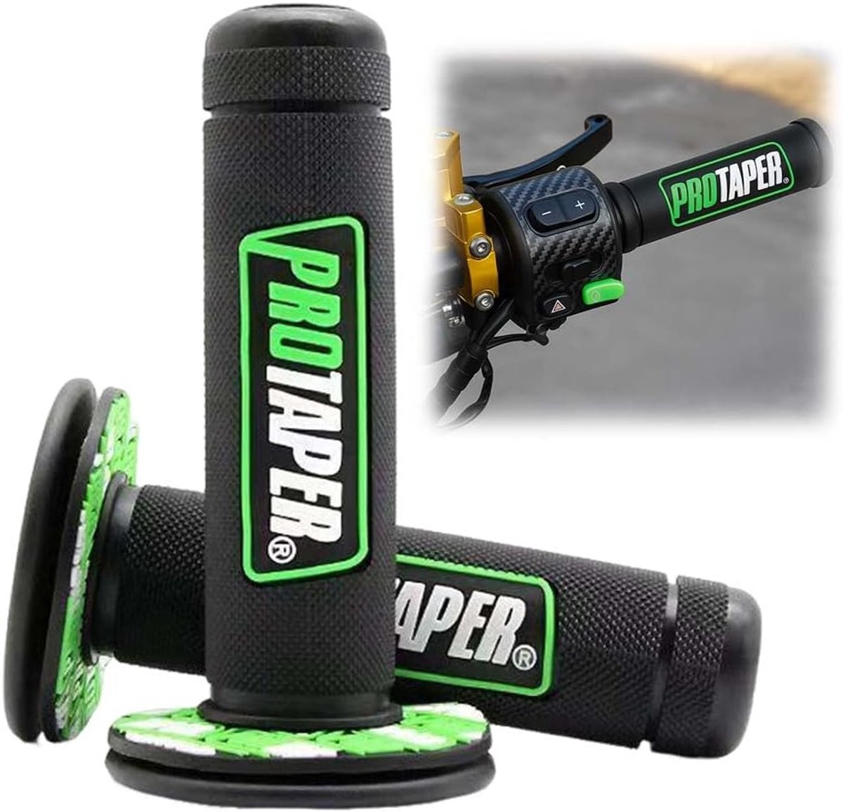 Motorfiets Handvatten 7/8 inch - Groen en Zwart - Duurzaam Rubber - Verbeterde Schokabsorptie - ShopVlot