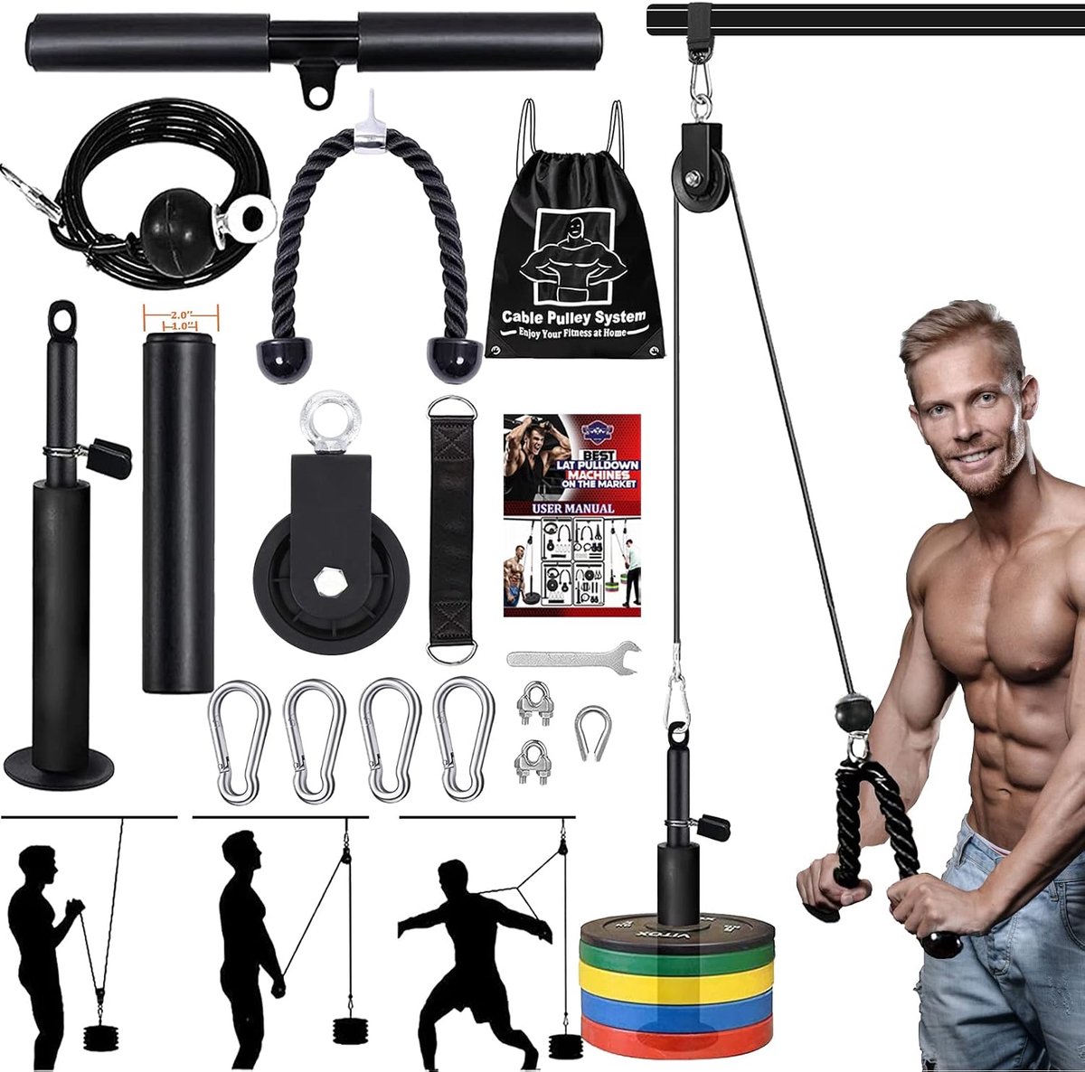 Pulley systeem fitness - 2,5 meter kabel - professionele thuisgym - ideaal voor triceps en biceps training - ShopVlot