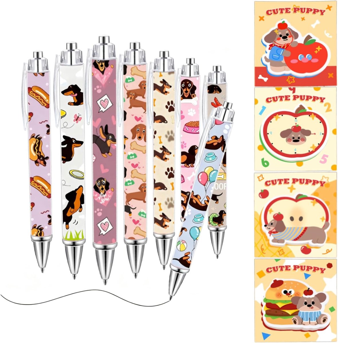 Gelpennen set van 8 - teckelmotief - schattige schrijfwaren - altijd binnen handbereik - ShopVlot