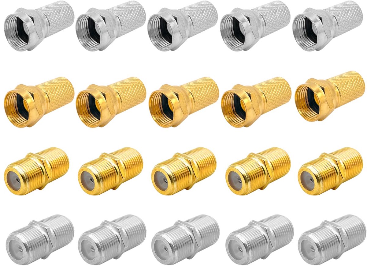 Coaxiale kabel connector set 20 stuks - F type - metalen en waterdicht - voor satelliet TV en antenne - ShopVlot