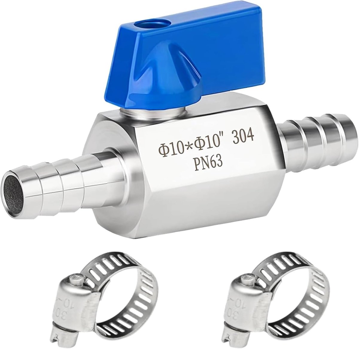 Kogelklep 10mm - 304 Rvs - Met slangklemmen - Voor water, gas en olie - ShopVlot