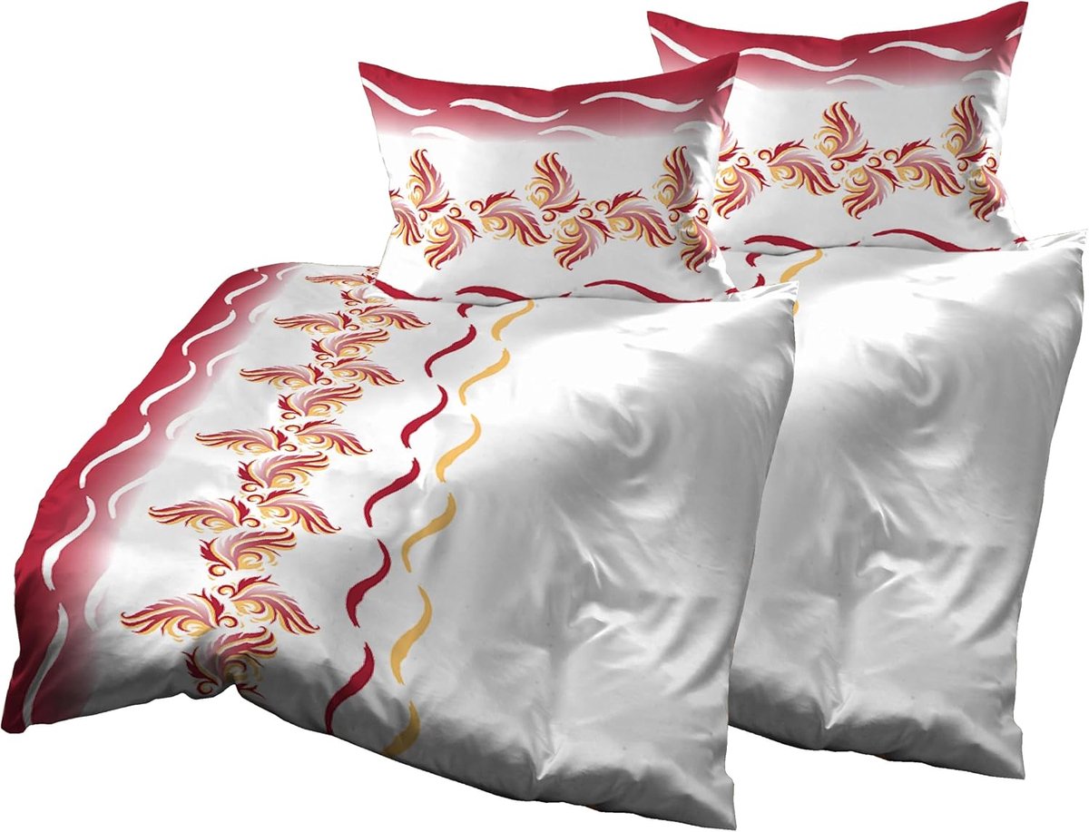Beddenset 4-delig 140 x 200 cm - Microfibre Ornamenten - Wit, Rood, Oranje - Ademend en machinewasbaar - ShopVlot
