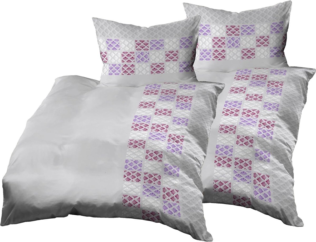 Beddengoedset 4-delig 140 x 200 cm - Microvezel Ruit Paars, Grijs - Ademend, Machinewasbaar - ShopVlot