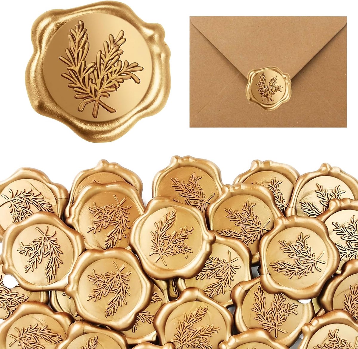 Waszegels 30 mm - gouden zelfklevend - vintage rosemarijnpatroon - perfect voor uitnodigingen en decoratie - ShopVlot