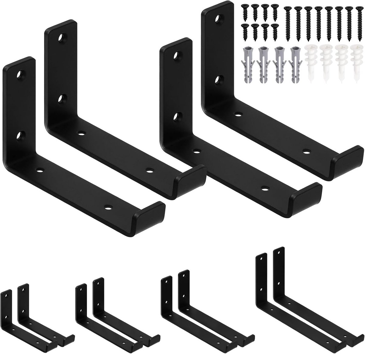Zwevende plankbeugels set van 4 - metalen beugels met zwarte coating - inclusief schroeven en wandpluggen - ShopVlot
