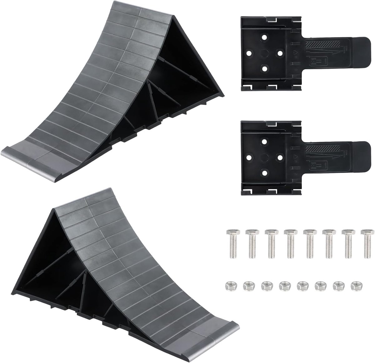 Pack of 2 Wheel Blocks Set, Caravan Chocks Brake Stoppers, Black Wheel Blocks, Ribbed Non-Slip Wheel Blocks for - ShopVlot