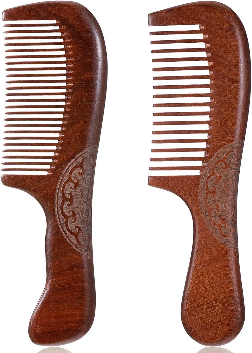 2pcs Wooden Hair Comb, Natural Sandalwood Comb, Anti-Static Curly Comb, Scalp, Massage, Hair Comb, Durable Hair Comb - ShopVlot