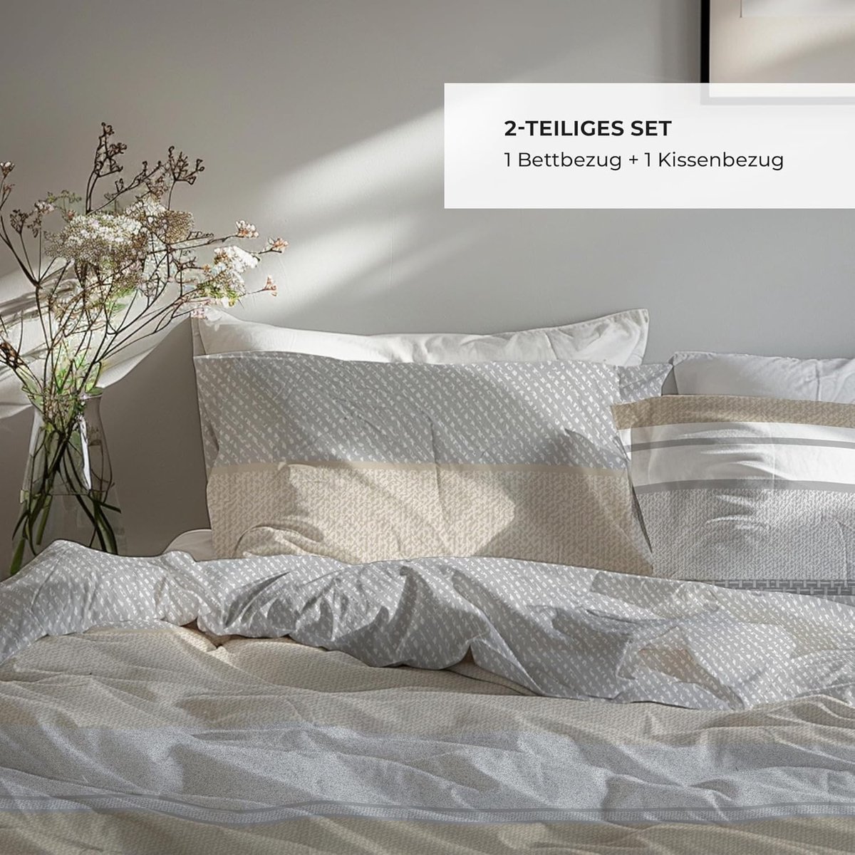 Premium bed linen, 135 x 200 cm, 100% cotton, Oeko-Tex Certified, Renforcé, Breathable and Hypoallergenic, with Zip - ShopVlot