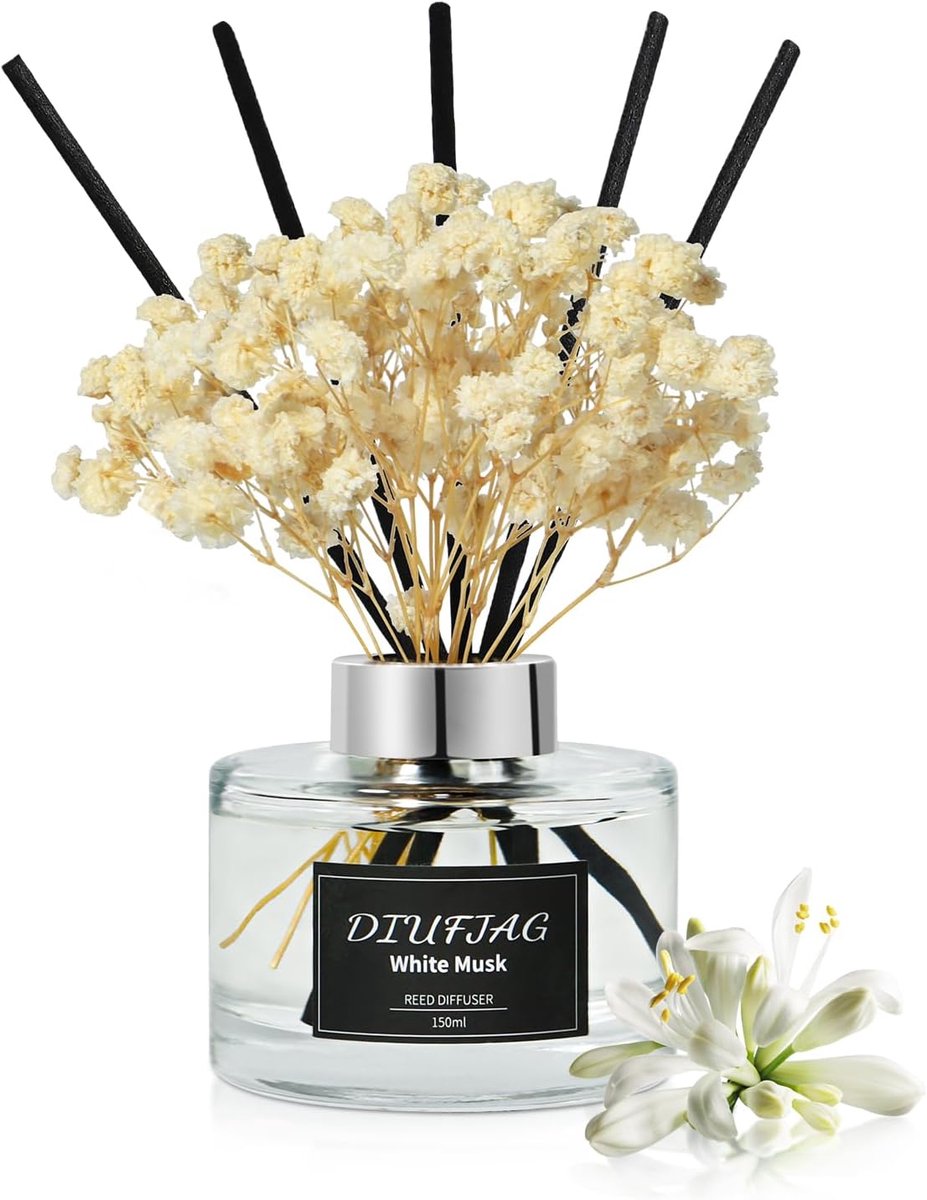 Bloemen 150 ml -witte muskus, kamergeur, geurstokjes met 8 stokjes, thuisgeur, witte muskus, rieten diffuser - ShopVlot