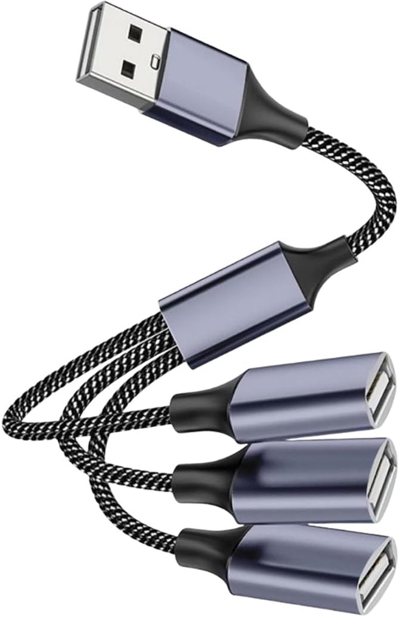USB-splitterkabel 1 naar 3 - 30 cm - multiport adapter - ideaal voor opladen en gegevensoverdracht - ShopVlot