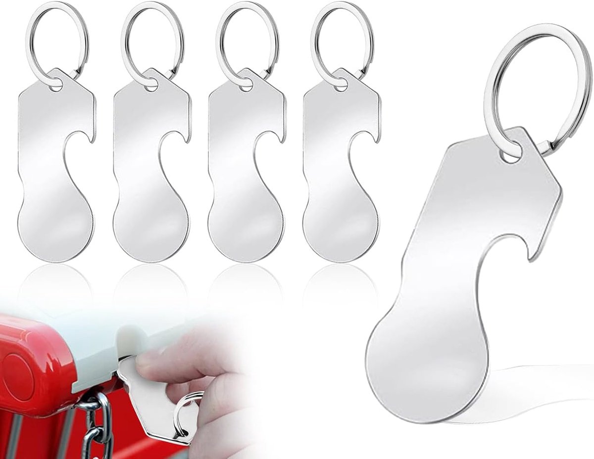 Shopping Cart Opener met Flesopener - RVS Sleutelhanger - Handig voor supermarkt - Geen munten nodig - ShopVlot