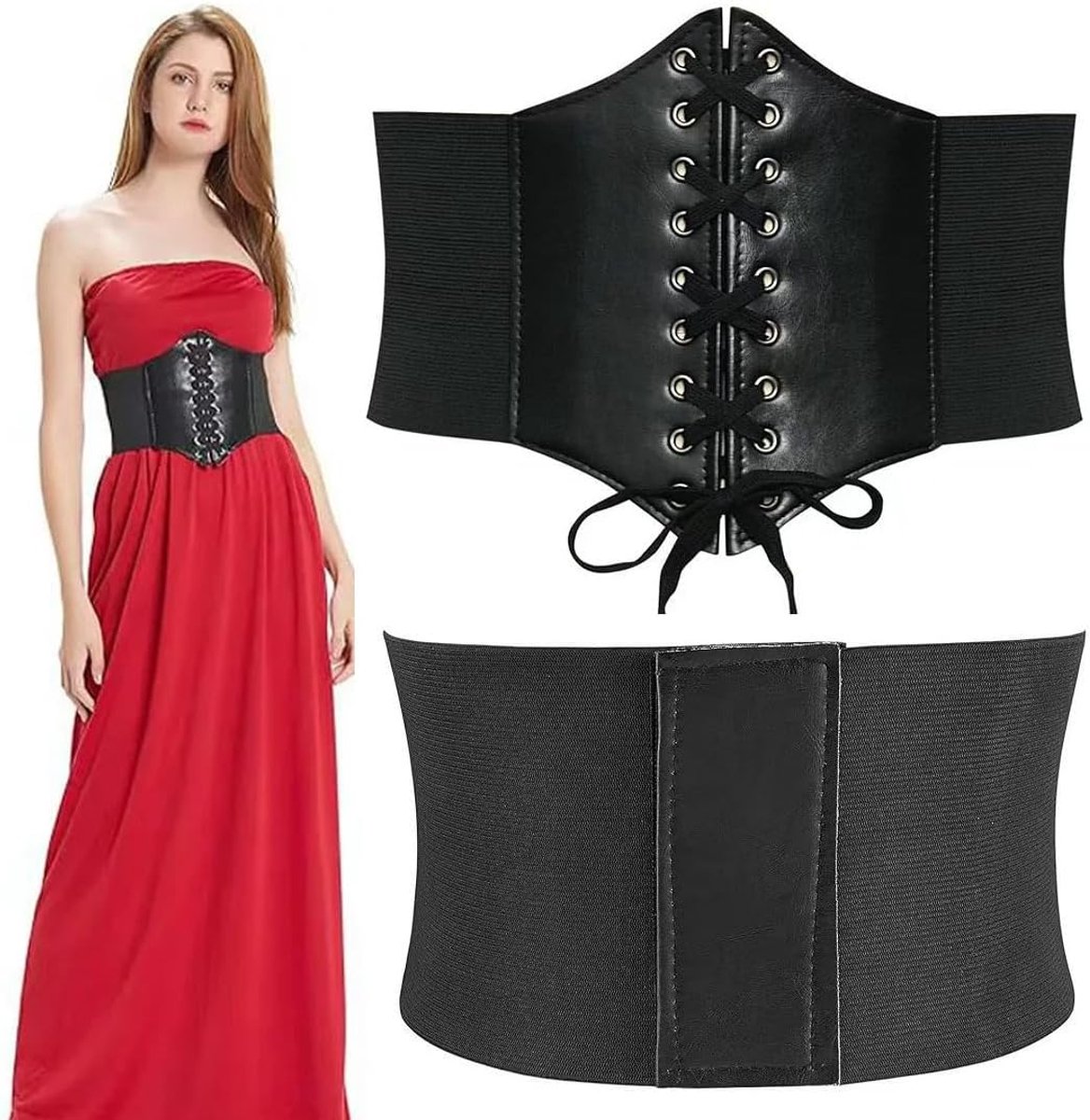 Zwart korset voor dames - retro elastische riem - verstelbaar en breed - perfect voor piratenkostuum - ShopVlot