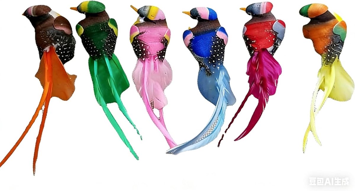 Mini kunstvogels 6 stuks - kleurrijke veren - realistisch ontwerp - decoratie voor kerstboom en tuin - ShopVlot