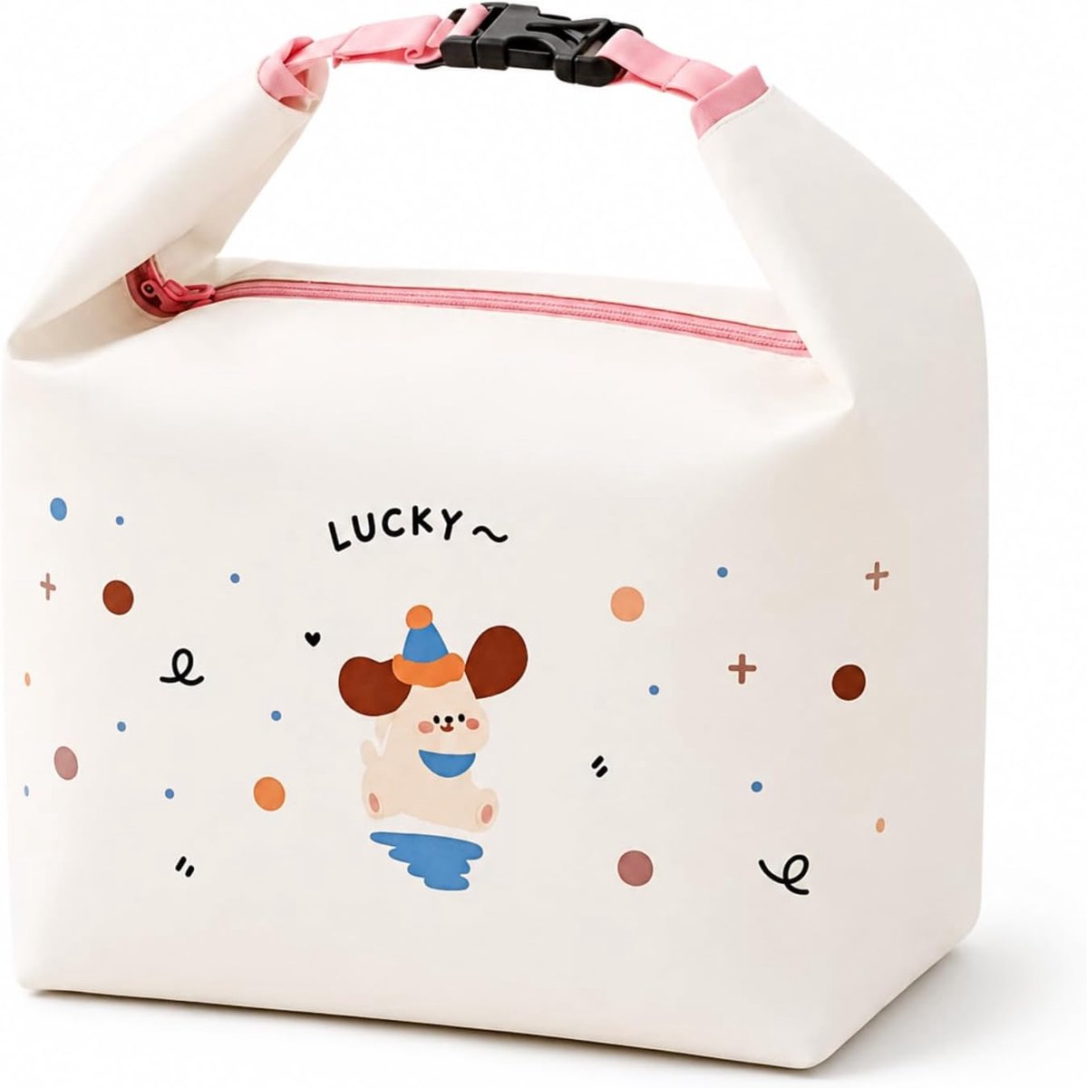 Koeltas voor kinderen - kleine lunchtas - hond motief roze en wit - houdt snacks koel - ShopVlot