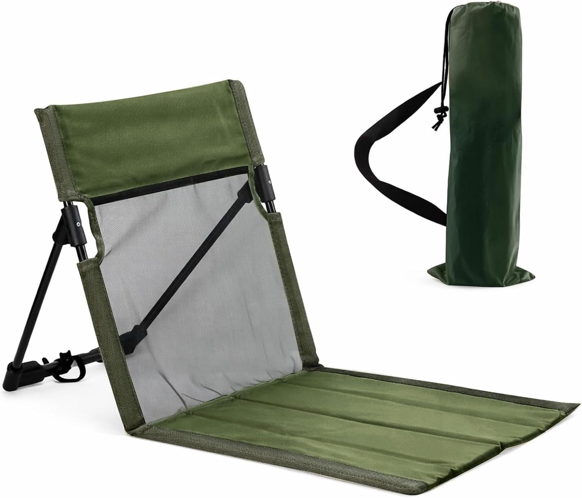 Vouwbare Strandstoel met Rugleuning - Ademend Groen - Lichtgewicht en Draagbaar - Ideaal voor Strand en Picknick - ShopVlot