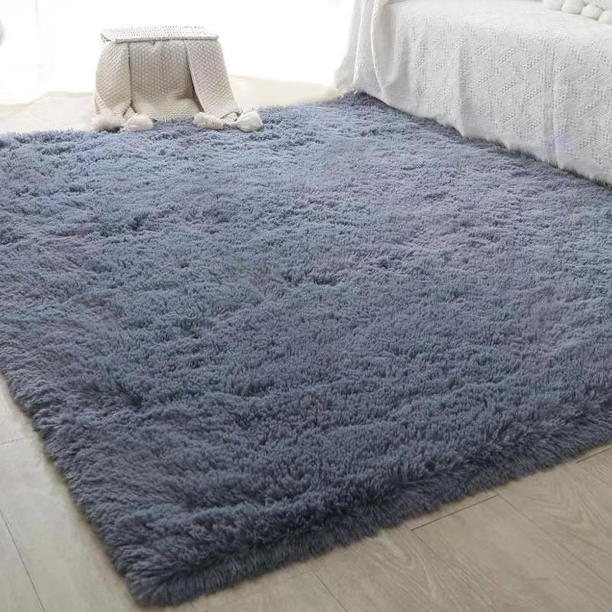 SnelShoppen - Pluizig hoogpolig tapijt 80x160 cm - Wasbaar antislip modern knuffelig tapijt voor woonkamer, slaapkamer, kinderkamer - Grijs decoratie