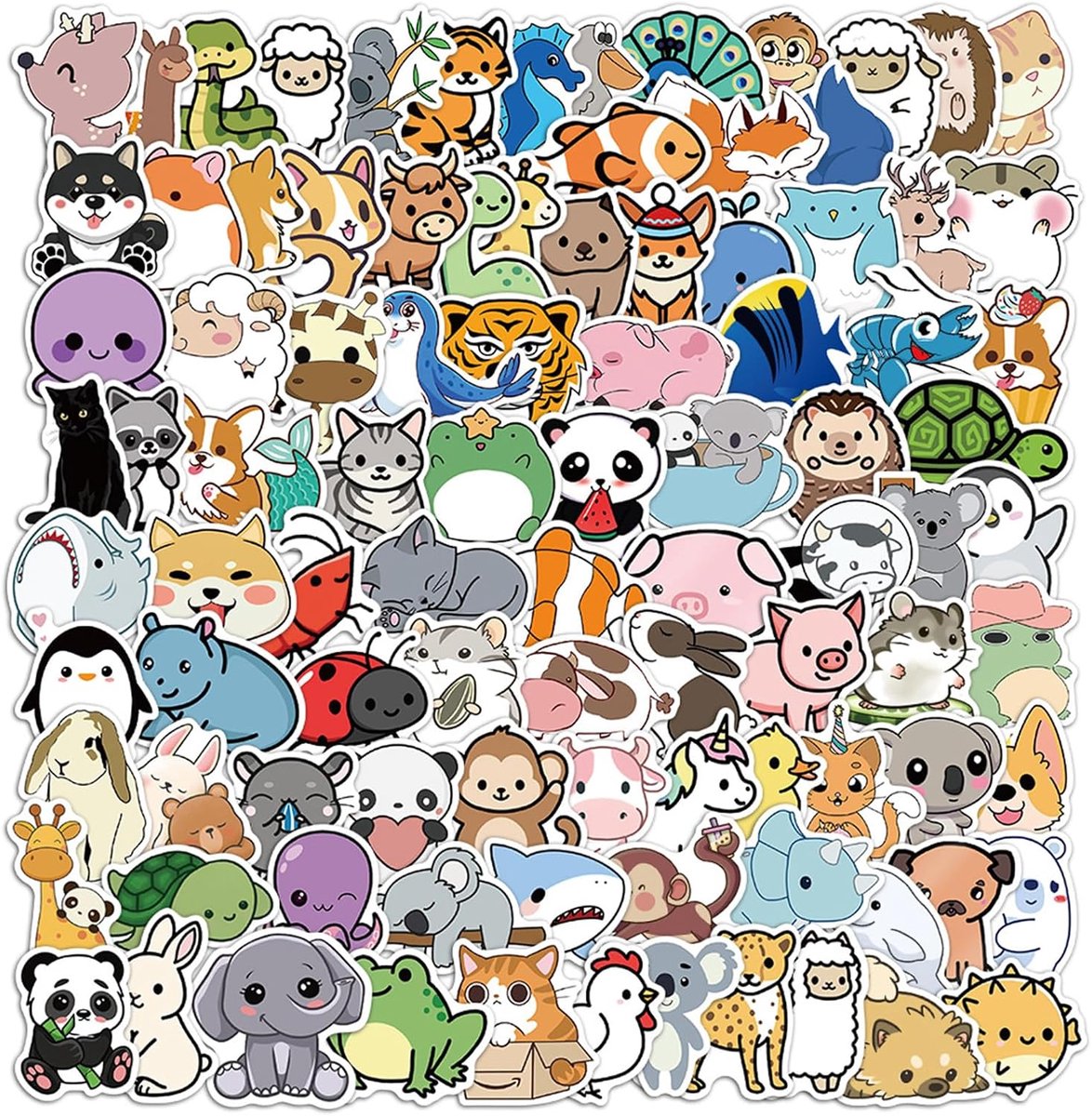 Dierenstickers 100 Pcs - Kawaii Cartoon - Hoge kwaliteit vinyl - Perfect voor creatief gebruik - ShopVlot