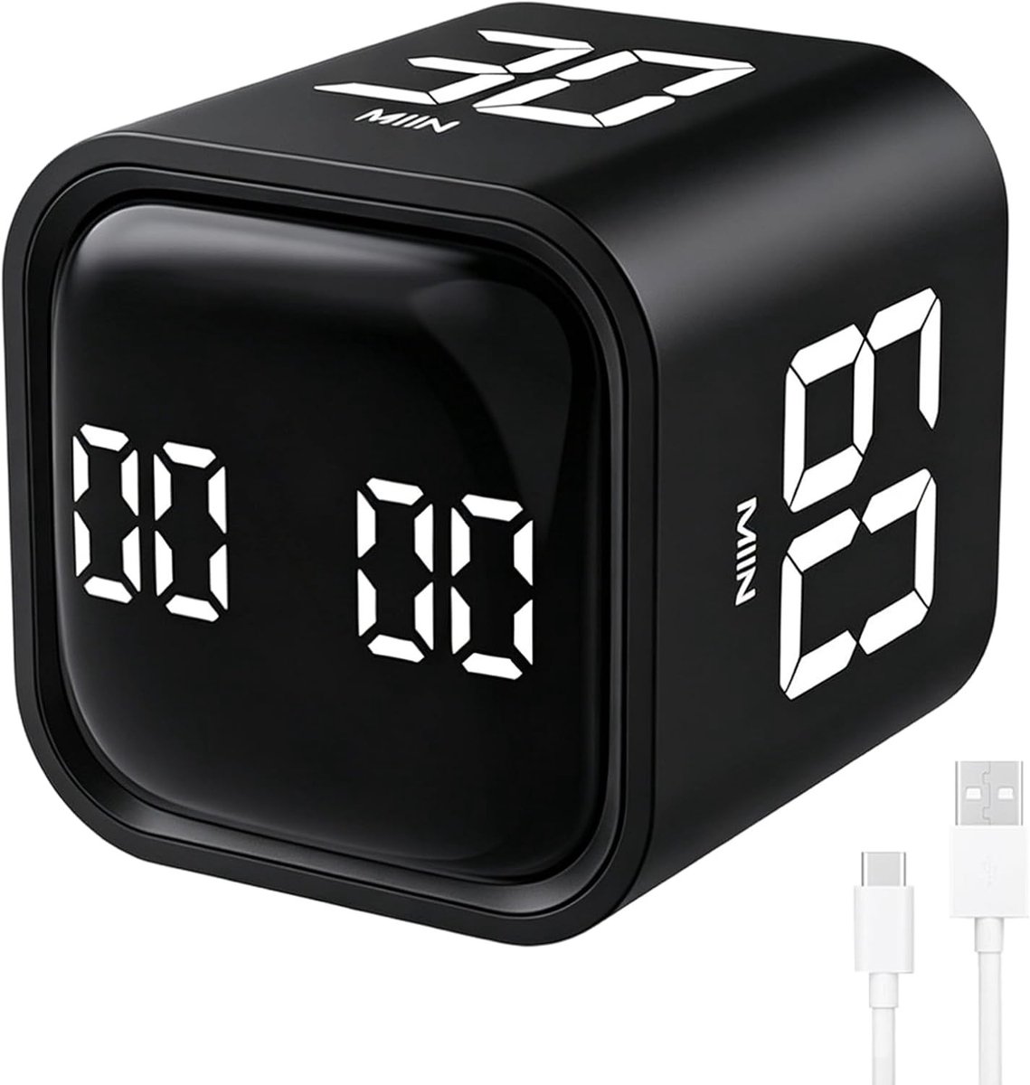 Tijdmanagement Timer - Zwart - Compacte Oplaadbare Timer met Trillingen en Achteruittelling - Voor Keuken en Kantoor