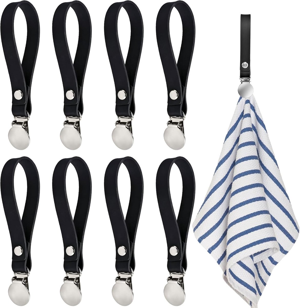 Handdoekclips - Zwart - 8 Stuks - Siliconen met Roestvrijstalen Clips - Voor Handdoeken en Keuken Doeken