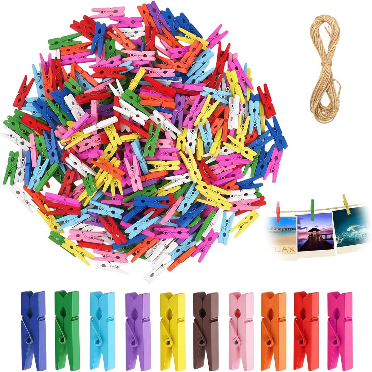 Houten wasknijpers 3,5cm - kleurrijk - mini fotoknijpers - ideaal voor decoratie - ShopVlot