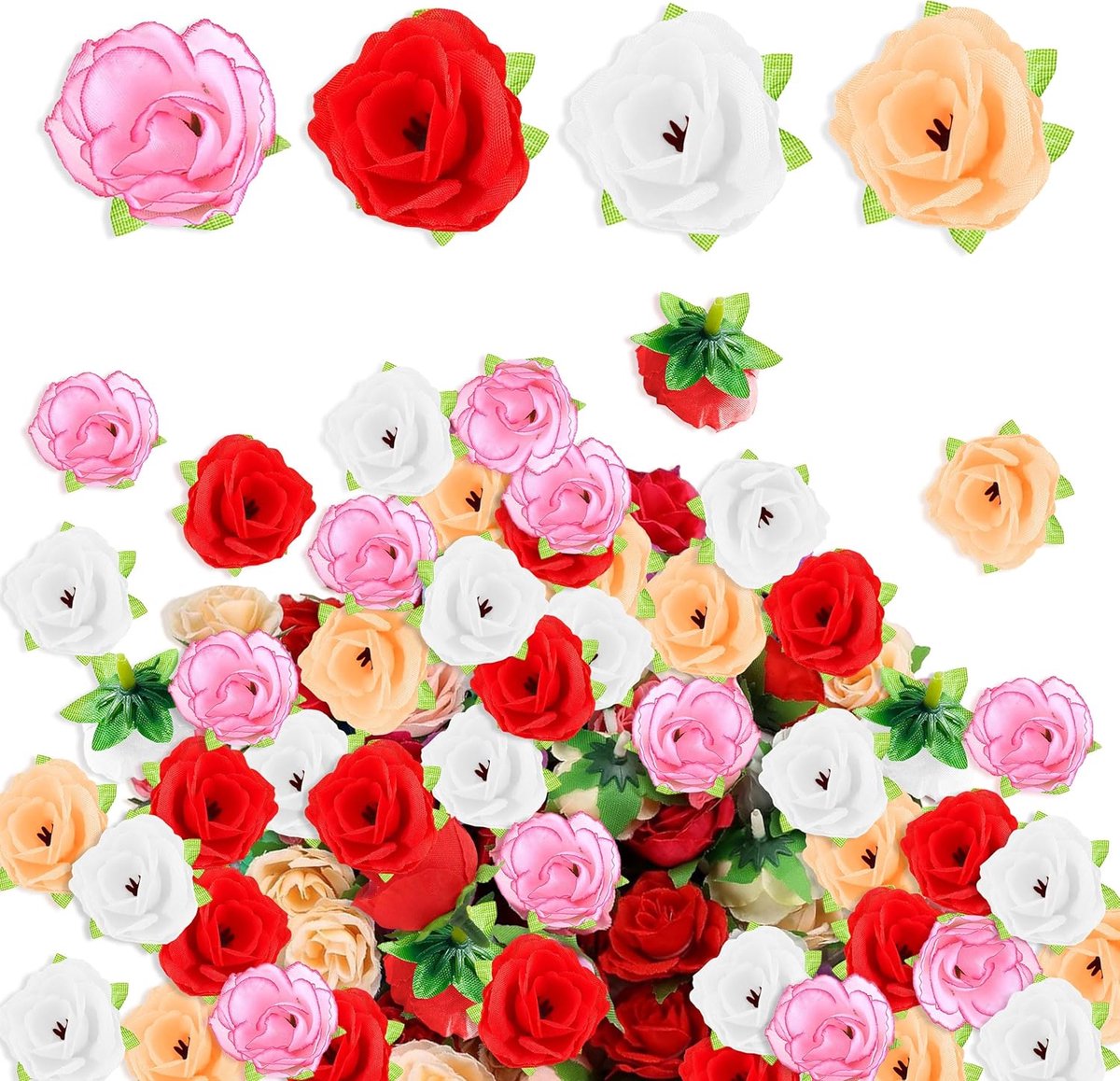 Kunstbloem Hoofden 80 Stuks Mini Rozen - Zijden Bloemen - Duurzaam en Stevig - Perfect voor Decoratie - ShopVlot