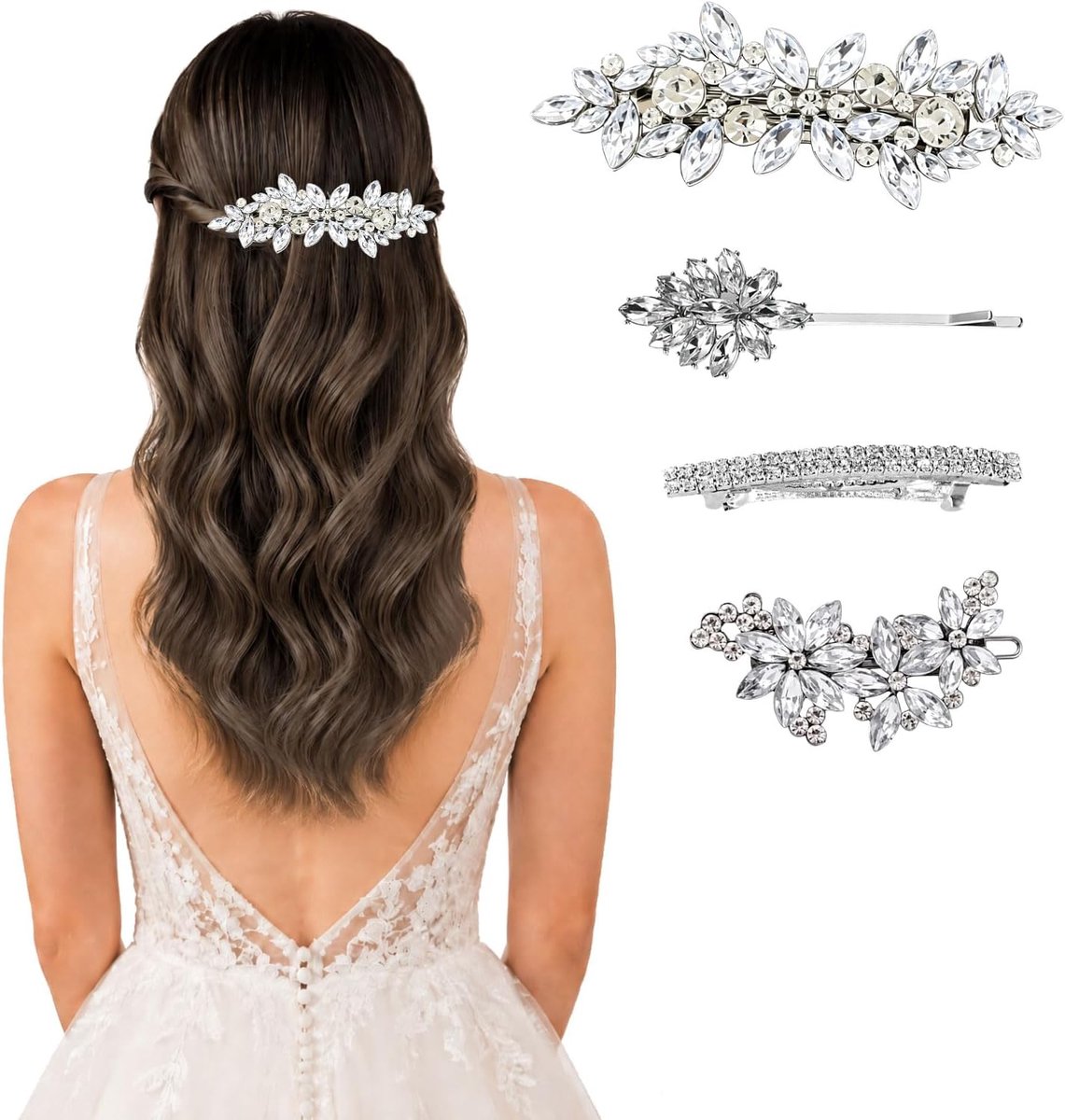 Haarspelden 4 Stuks - Zilveren Haarclips - Bloemblaadjesdesign - Bruidshaarsieraad voor Feest - ShopVlot
