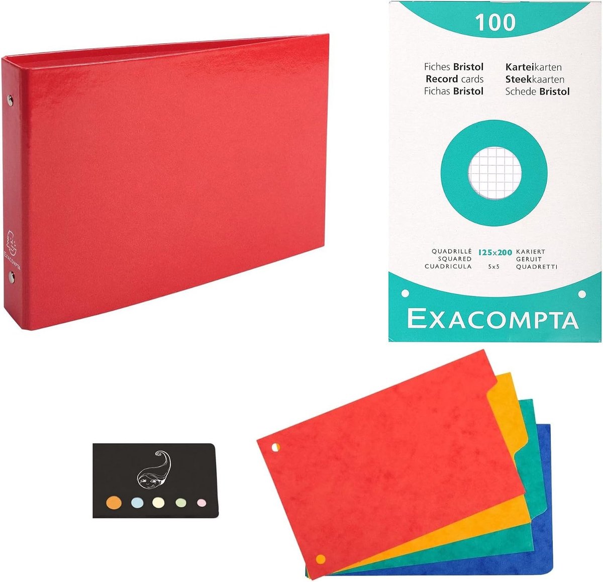 Set of 1 index card folder + 4 tabs + 100 index cards Bristol 125 x 200 small diamonds + 1 index Blumie (red) - ShopVlot