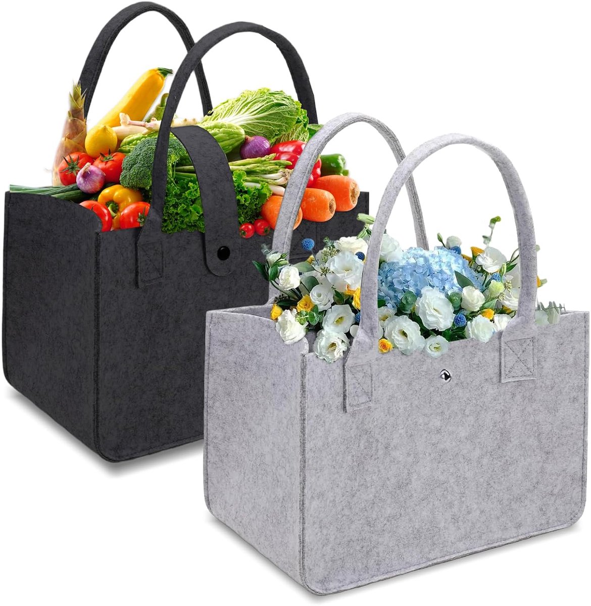 Felt Bag Shopping Bag 2 Pieces Foldable Felt Bags Shopper 30 x 20 x 18 cm Felt Bag Large Capacity Felt Bags Shopper - ShopVlot