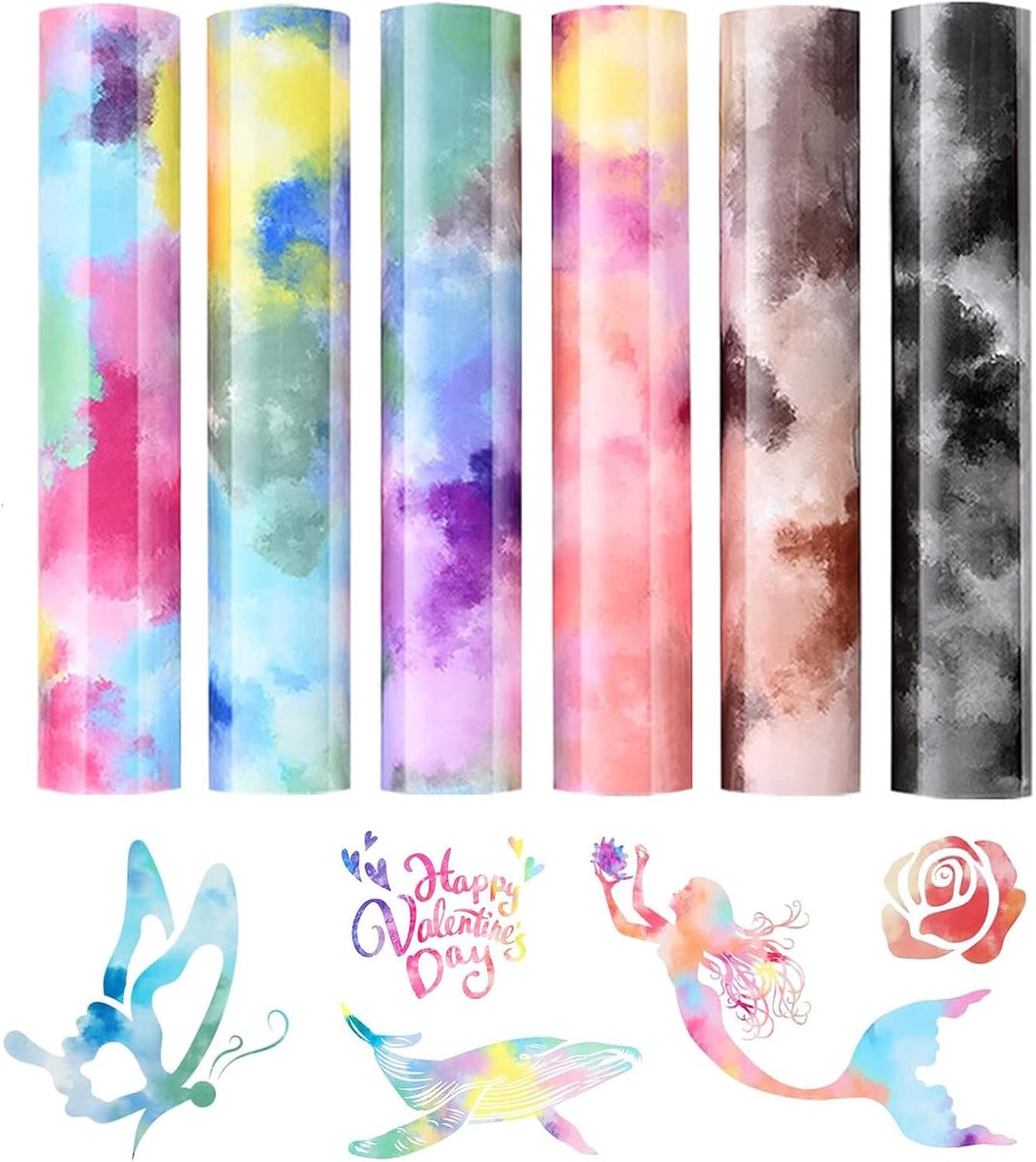Pack of 6 Tie Dye Plotter Film for Textile Vinyl Heat Transfer Fex Film Ironing Film Rainbow Vinyl Film for DIY - ShopVlot