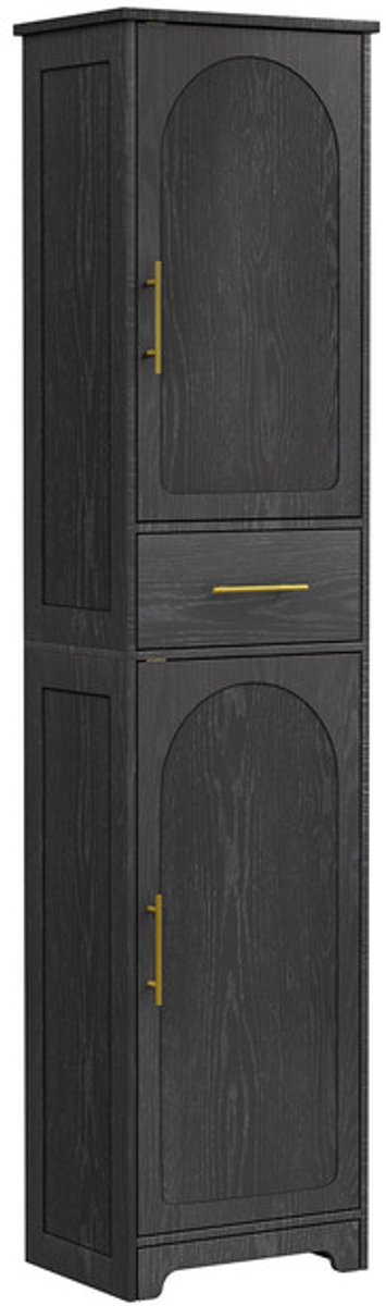 Hzuaneri Badkamerkast met 1 lade en 2 deuren, smalle kast,Opbergkast met verstelbare plank, voor woonkamer, slaapkamer, zwart