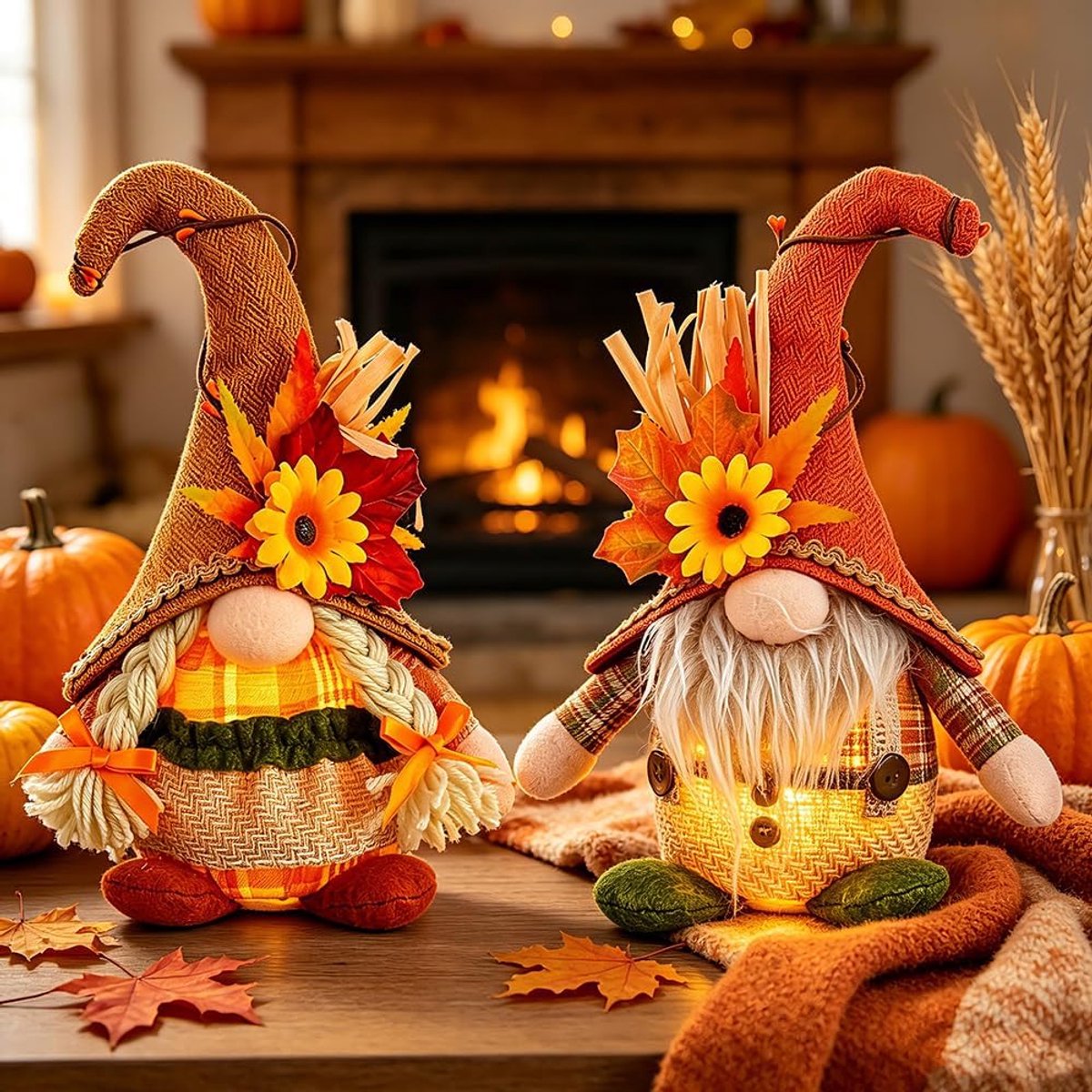 Herfstdecoratie kabouters 2 stuks - pluche - zachte vulling - sfeervolle aanvulling voor Thanksgiving - ShopVlot