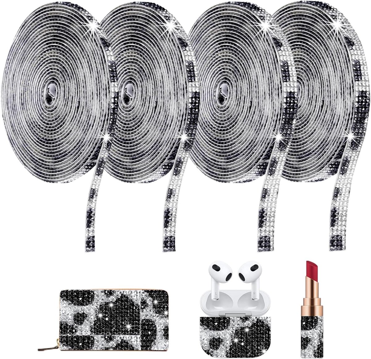 Rhinestone stickers 4 rolletjes - koeienprint - zelfklevend - perfect voor knutselen - ShopVlot