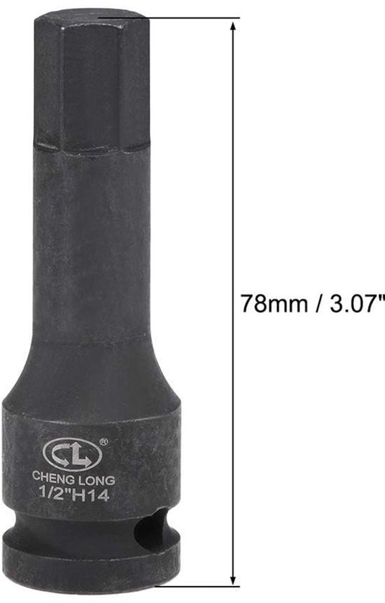 Impact Hex Bit Socket - Inbussleutel socket - Premium CR-MO staal - 1/2 inch - Zeskantbit - 14 mm - Geschikt voor momentsleutel - 78 mm l...