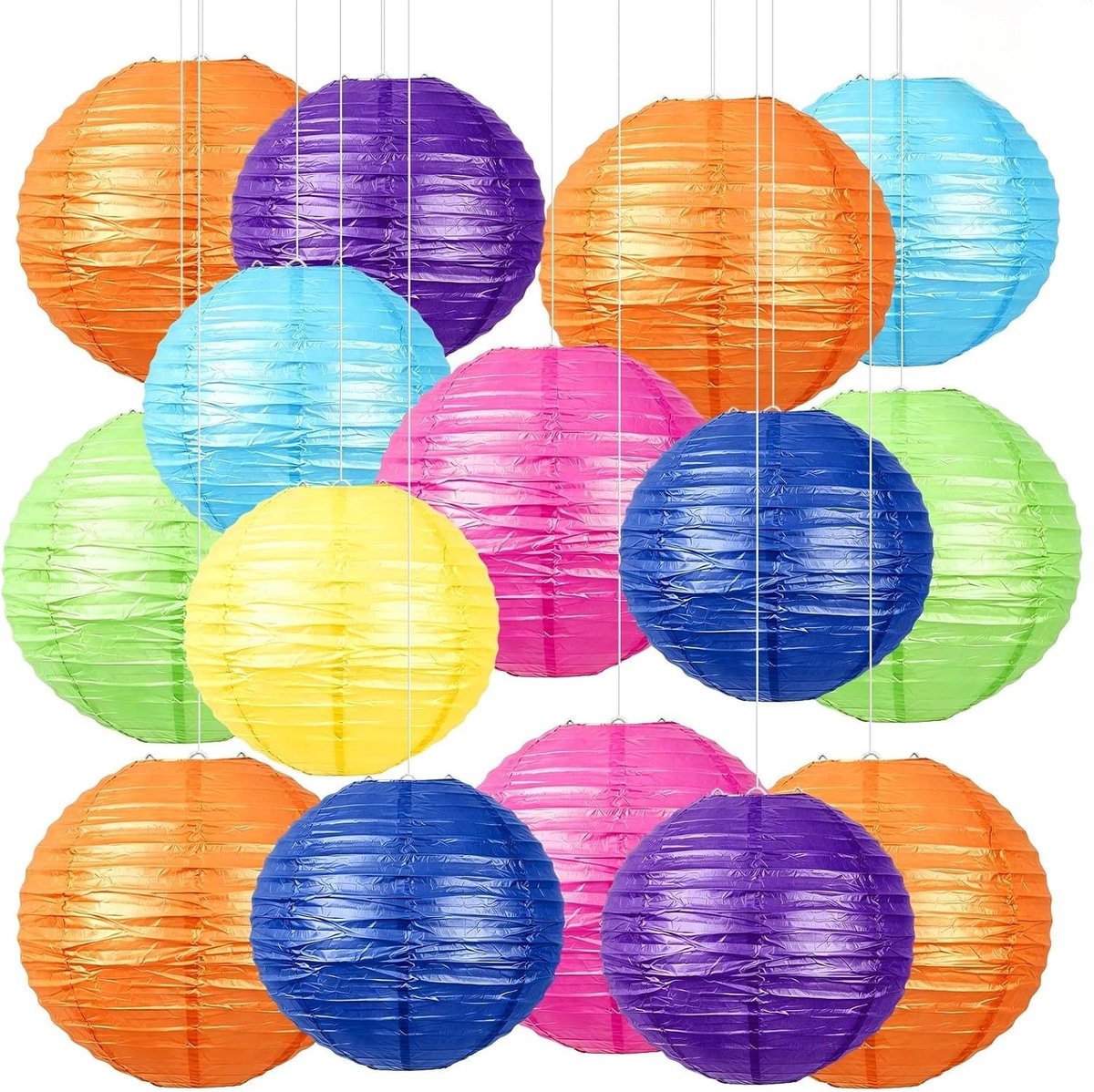 Papieren lantaarns 15 stuks - ronde lampionnen - kleurrijk - voor feesten en tuindecoratie - ShopVlot