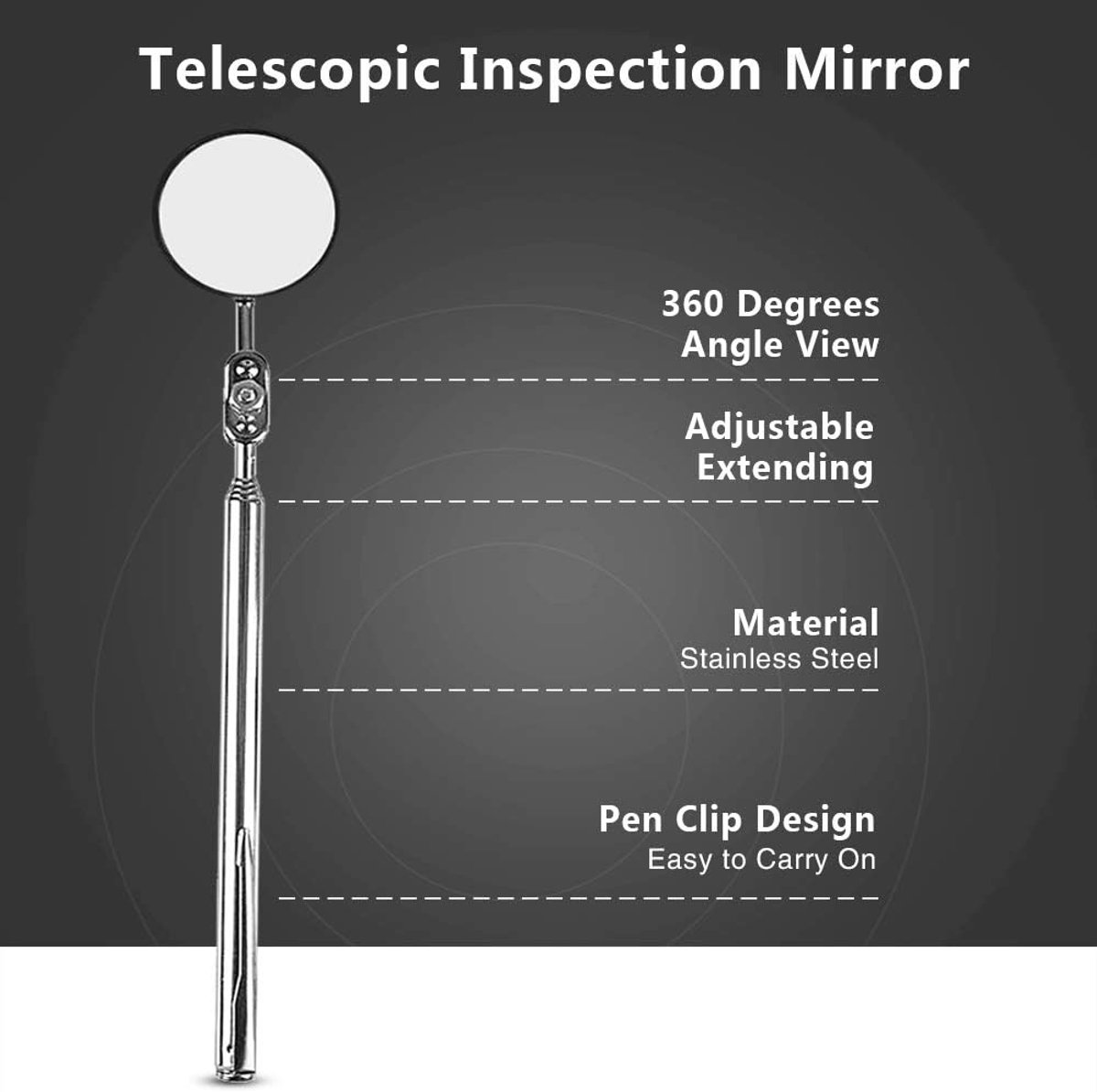 Inspectiemirror telescopisch 30 * 600mm - Ronde spiegel van roestvrij staal - Ideaal voor moeilijk bereikbare plekken - ShopVlot